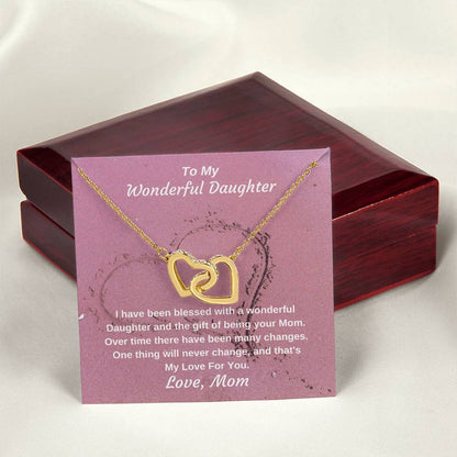 To My Wonderful Daughter Never Ending Love Personalized Pendant Necklace Gift Interlocking Hearts Necklace 18K Yellow Gold Finish Luxury Box