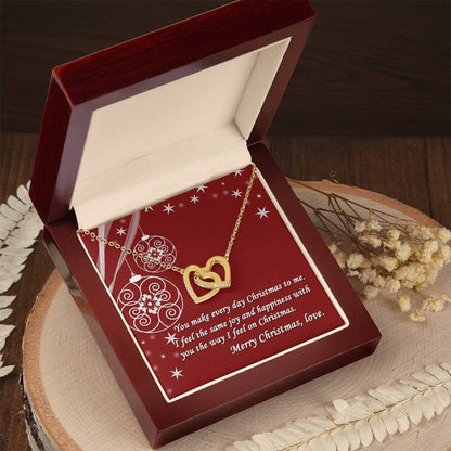 Merry Christmas Gift Interlocked Cubic Zirconia Stones Pendant For Love Interlocking Hearts Necklace
