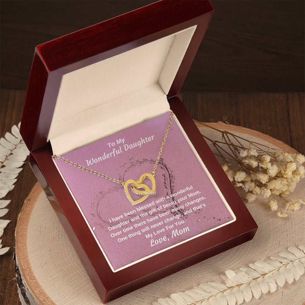 To My Wonderful Daughter Never Ending Love Personalized Pendant Necklace Gift Interlocking Hearts Necklace