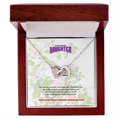 To My Precious Daughter - Interlocking Heart Necklace
