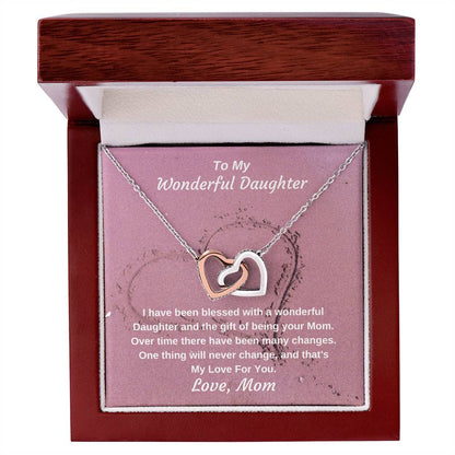 To My Wonderful Daughter Never Ending Love Personalized Pendant Necklace Gift Interlocking Hearts Necklace