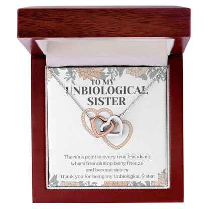 Unbiological Sister Gift Best Friend Necklace Soul Sister Bridesmaid Gift 18Kt Gold Sterling Silver Heart Pendant Jewelry Free Gift Box Interlocking Hearts Necklace