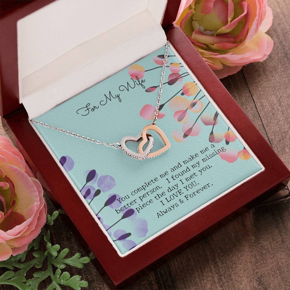 Gift For My Wife - Entwined Hearts Pendant Necklace - You Complete Me - Embellished W Sparkling Cz Stone Interlocking Hearts Necklace 14k White Gold Finish Luxury Box