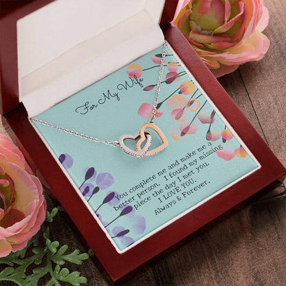 Gift For My Wife - Entwined Hearts Pendant Necklace - You Complete Me - Embellished W Sparkling Cz Stone Interlocking Hearts Necklace 14k White Gold Finish Luxury Box