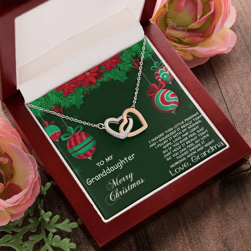 Granddaughter Heart Pendant Necklace Christmas Gift Interlocking Hearts Necklace 14k White Gold Finish Luxury Box
