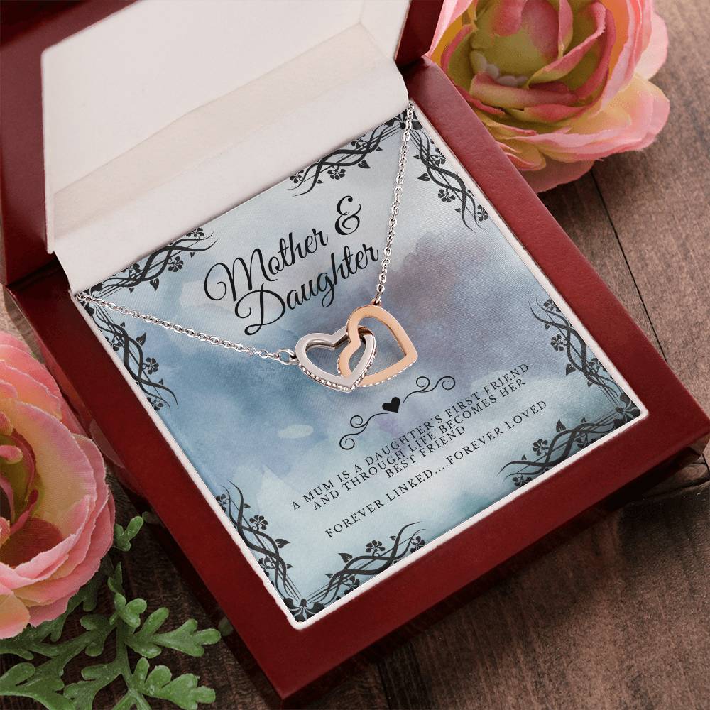 Mother & Daughter - Gift To Daughter - Interlocked Hearts Pendant Interlocking Hearts Necklace 14k White Gold Finish Luxury Box