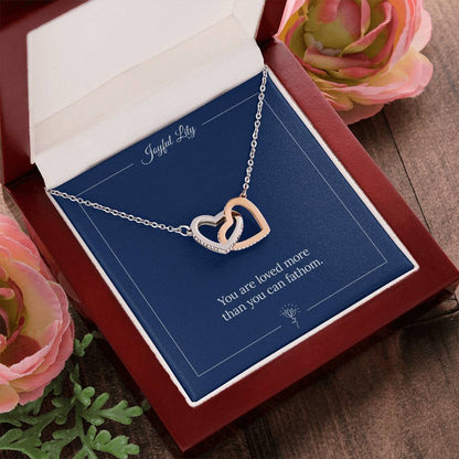 Joyful Lily - Interlinked Hearts Pendant Necklace Interlocking Hearts Necklace 14k White Gold Finish Luxury Box