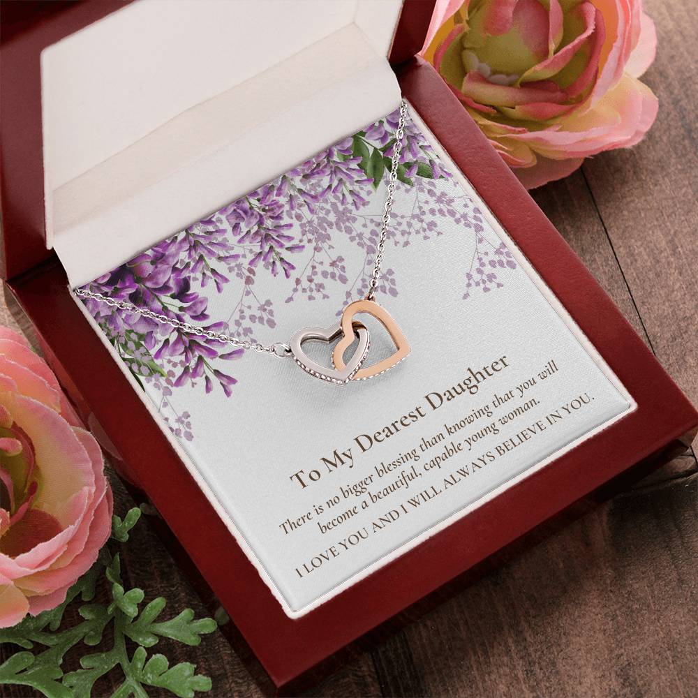 Interlocking Hearts Dearest Daughter Pendant Necklace Interlocking Hearts Necklace 14k White Gold Finish Luxury Box