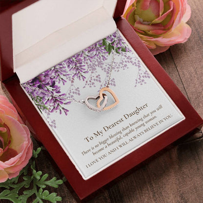 Interlocking Hearts Dearest Daughter Pendant Necklace Interlocking Hearts Necklace 14k White Gold Finish Luxury Box