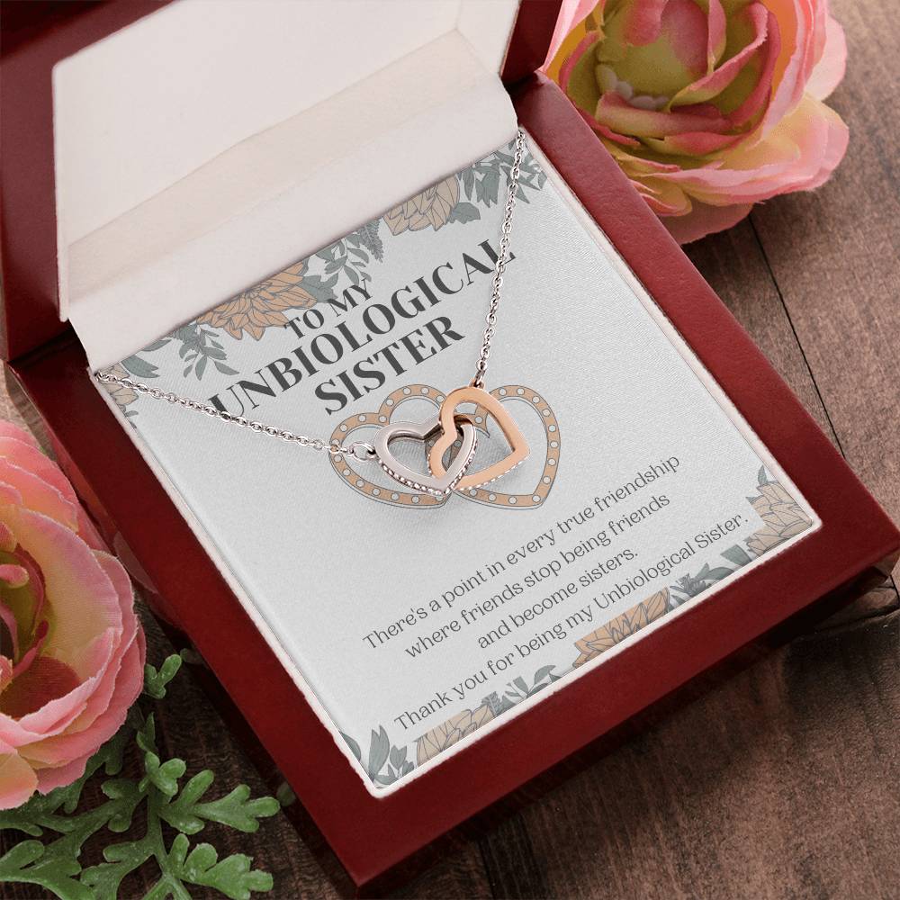 Unbiological Sister Gift Best Friend Necklace Soul Sister Bridesmaid Gift 18Kt Gold Sterling Silver Heart Pendant Jewelry Free Gift Box Interlocking Hearts Necklace 14k White Gold Finish Luxury Box