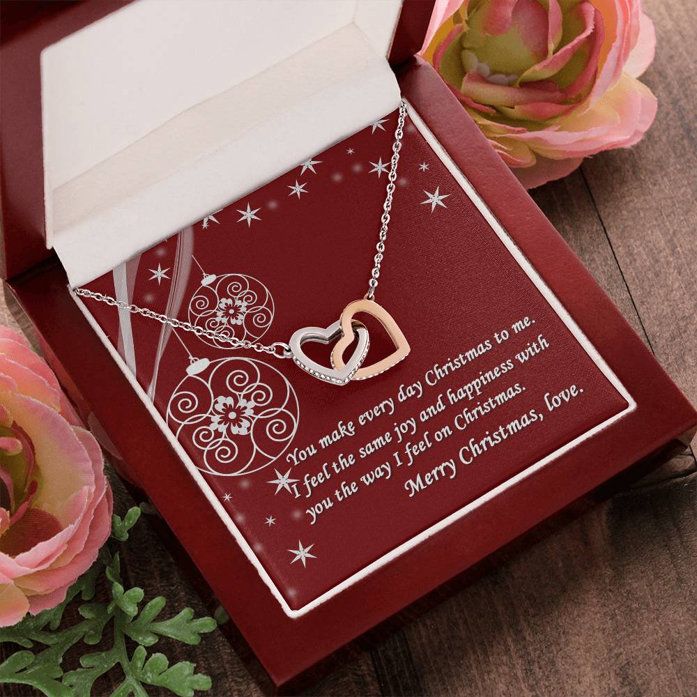 Merry Christmas Gift Interlocked Cubic Zirconia Stones Pendant For Love Interlocking Hearts Necklace 14k White Gold Finish Luxury Box