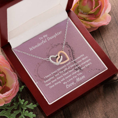 To My Wonderful Daughter Never Ending Love Personalized Pendant Necklace Gift Interlocking Hearts Necklace 14k White Gold Finish Luxury Box