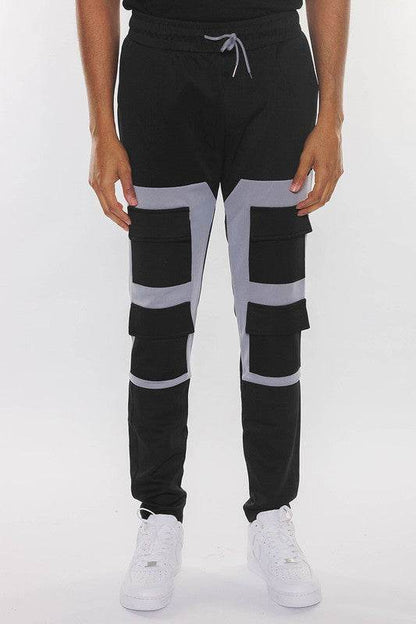 COLOR BLOCK CARGO TRACK PANT BLACK GREY