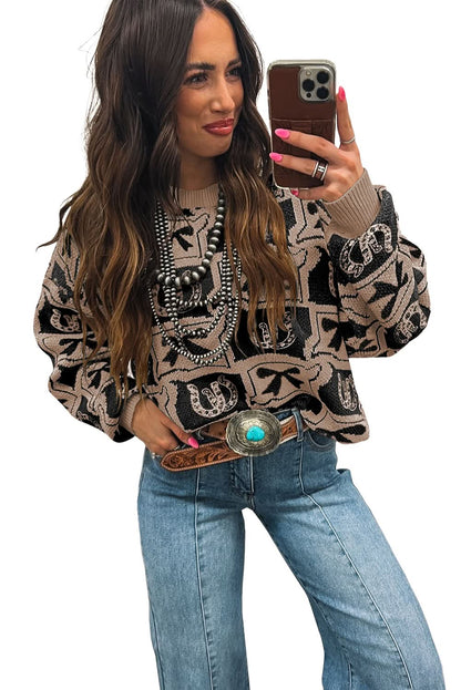 Black Colorblock Bow Pattern Drop Sleeve Relaxed Sweater