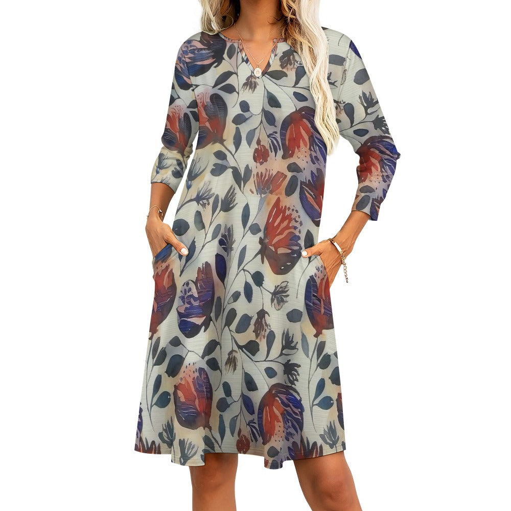 Floral Grace 7-Point Sleeve Midi Dress