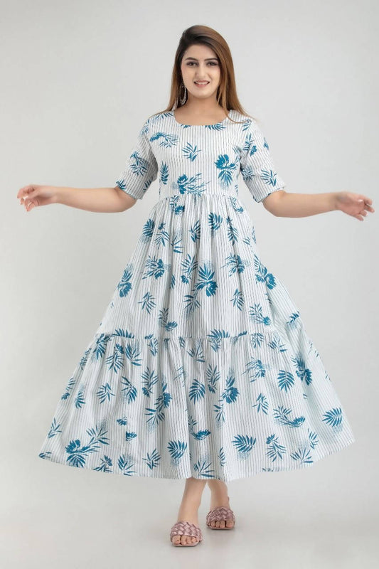 Vamika White and Blue Rayon Printed Kurti