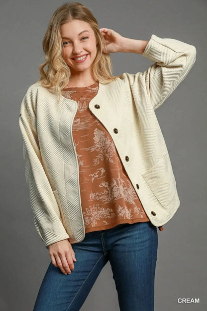 Umgee Textured Jacquard Jacket Cream