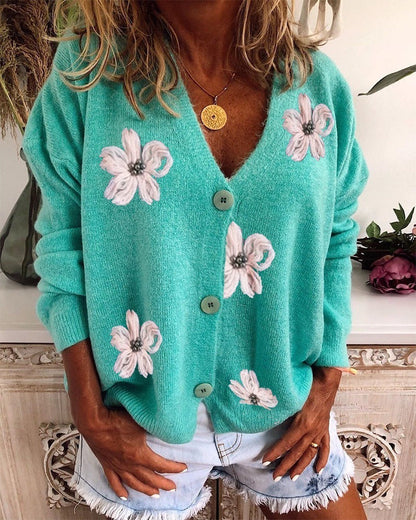 Women’s V Neck Crochet Cardigan Green