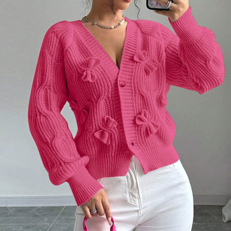 Women's Bow Cropped Cardigan Rose Red