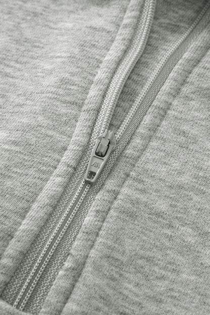 Green Zip Stand Collar Ribbed Thumbhole Sleeve Sweatshirt