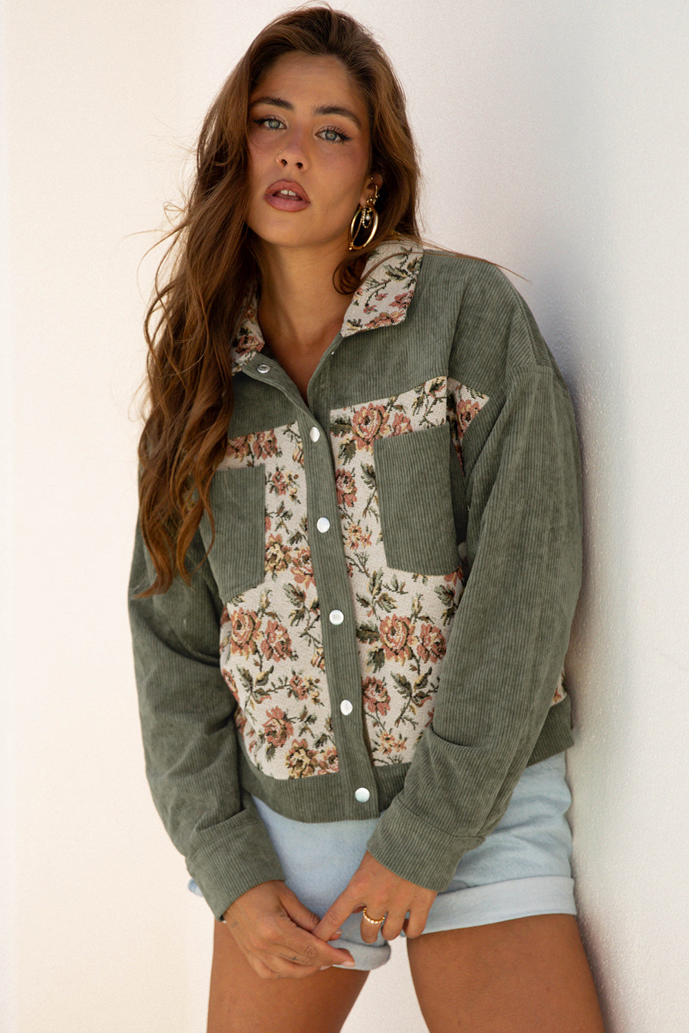 Evelyn Retro Floral Patchwork Shirt Clay