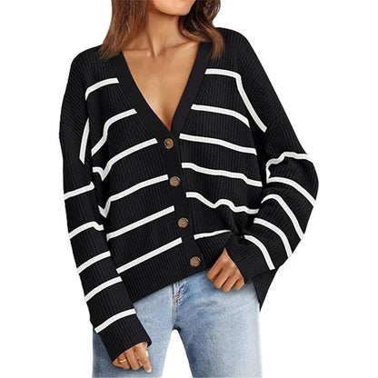 Women’s Lightweight Button Cardigan Black And White