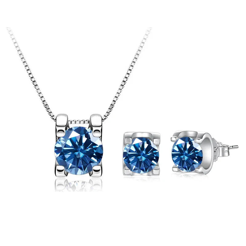 3ct D-Color Moissanite Necklace & Earrings Set Sterling Silver 925 Bridal Gift royal blue 1ct each