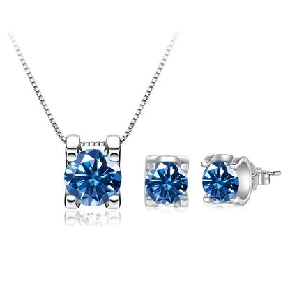 3ct D-Color Moissanite Necklace & Earrings Set Sterling Silver 925 Bridal Gift royal blue 1ct each