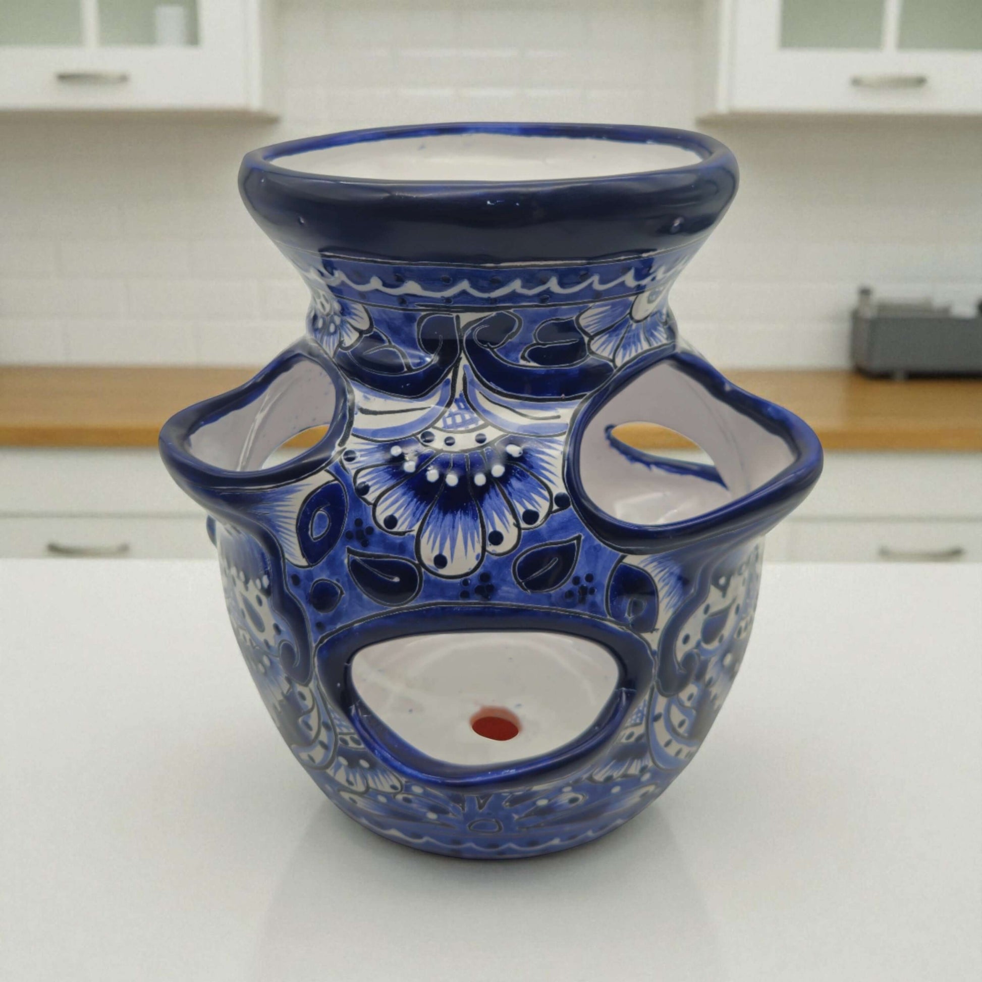 Blue & White Talavera Strawberry Planter | Handmade Mexican Pot