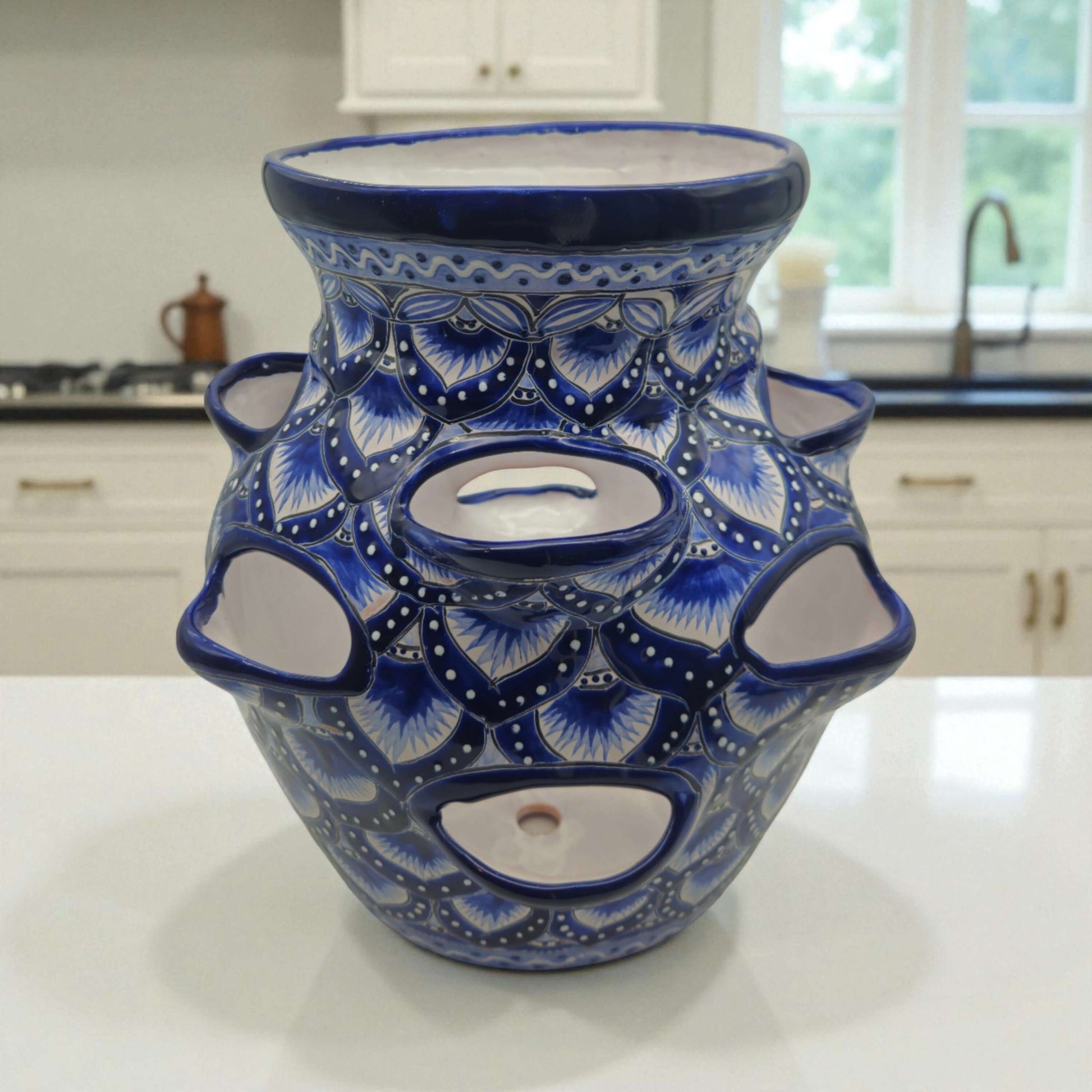 Blue & White Talavera Strawberry Pot | Hand-Painted Ceramic Planter