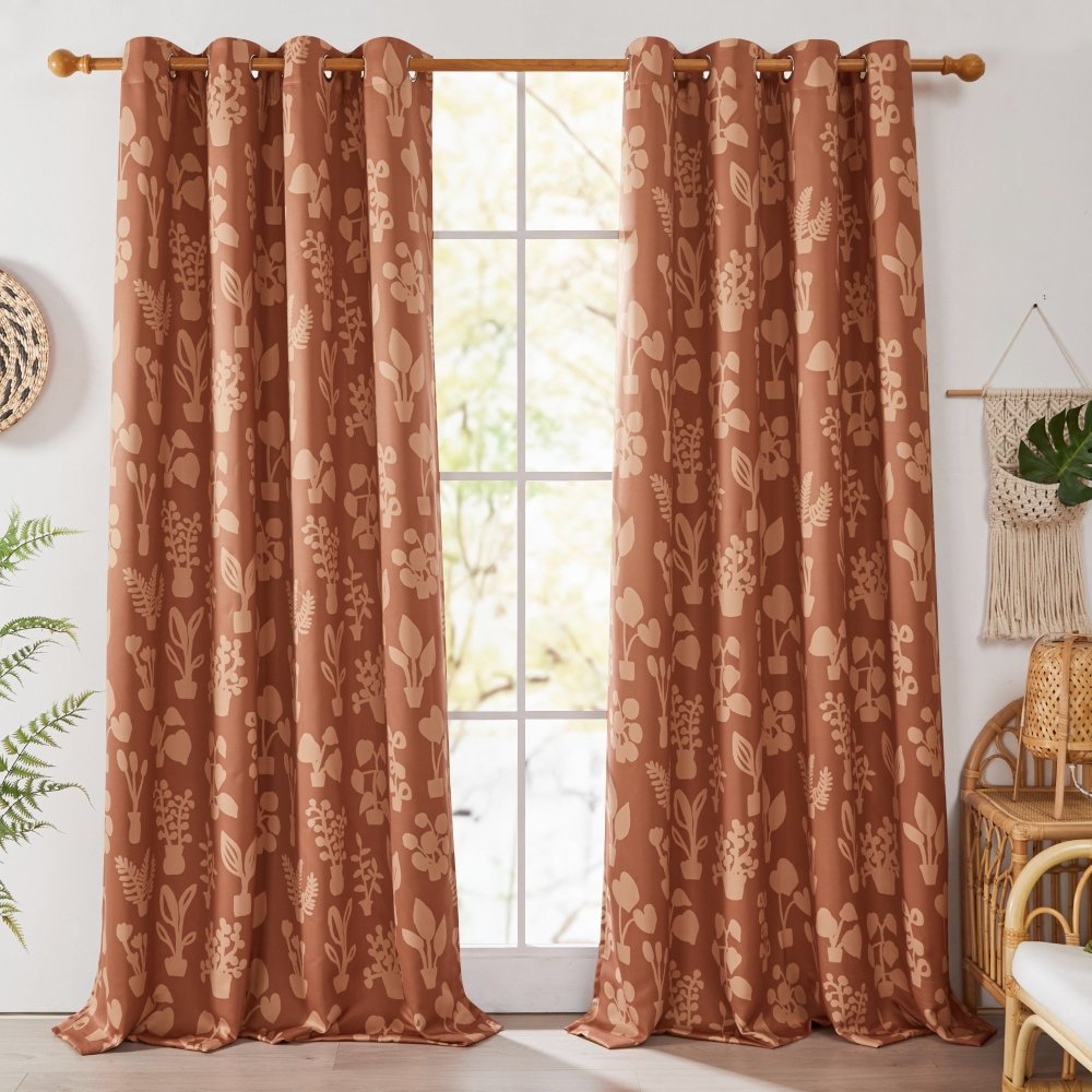 Bohome Foliage Blackout Curtains Burnt Orange-Foliage