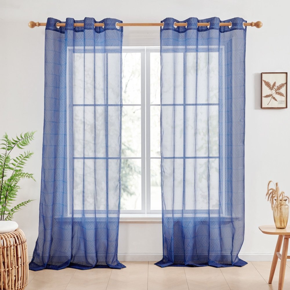Bohome Rattan Sheer Curtains Blue-Rattan