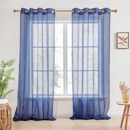 Bohome Rattan Sheer Curtains Blue-Rattan