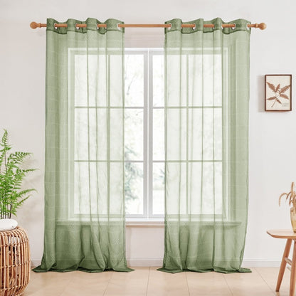 Bohome Rattan Sheer Curtains Green-Rattan