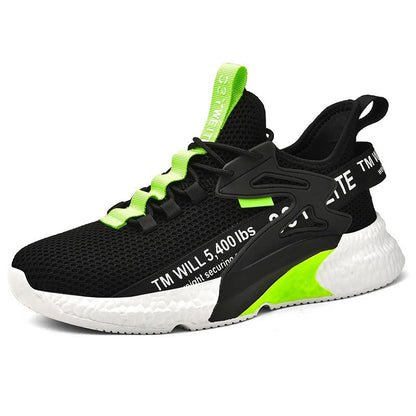 Breathable Flyknit Sports and Casual Shoes Fashion Mesh Light Sole Running Shoes black green