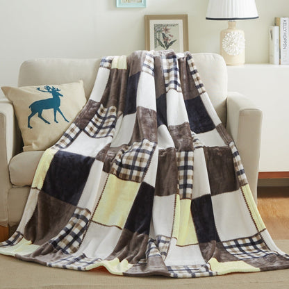 Tache Buttermilk Fall Yellow Brown Farmhouse Super Soft Plaid Patchwork Throw Blanket (4026) 90 x 90