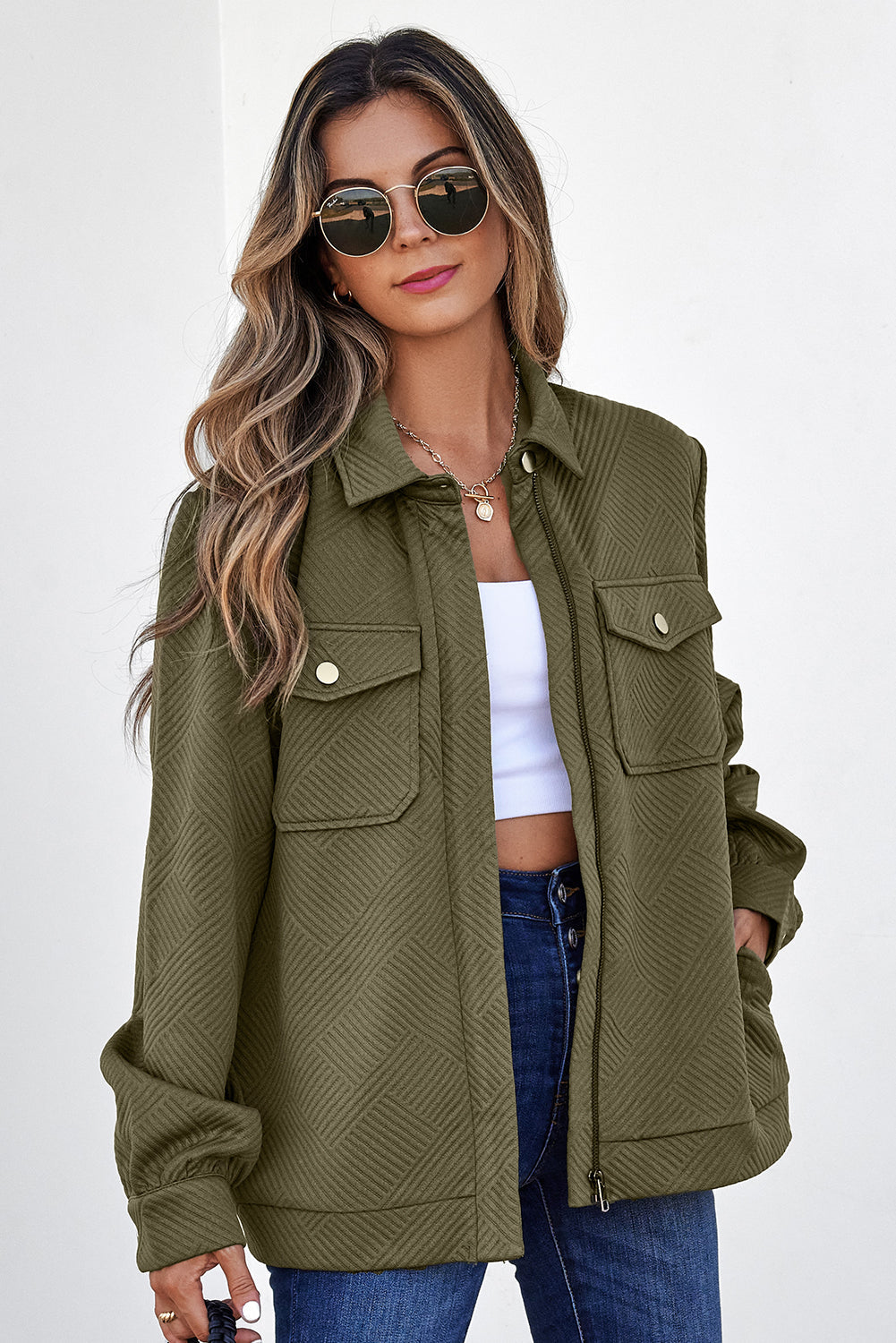Remi Zip Up Flap Shirt Green