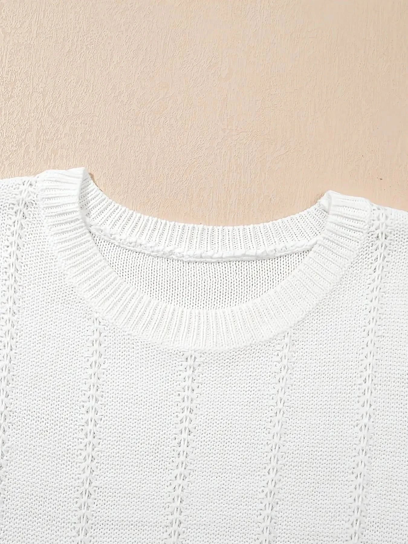 Openwork Round Neck Short Sleeve Sweater