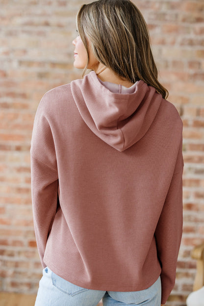 Ribbed Knit Leopard & Lace Drawstring Hoodie