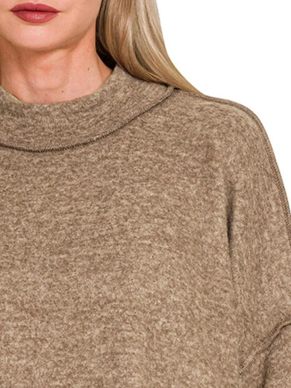 Zenana Brushed Melange Hacci Cropped Sweater Soft And Cozy