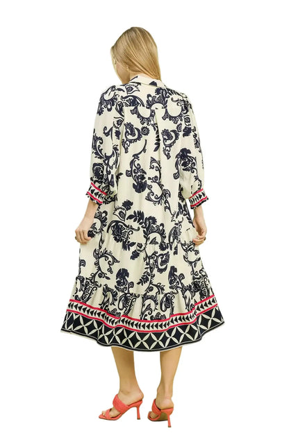 Umgee Boho Print Tiered Midi Dress