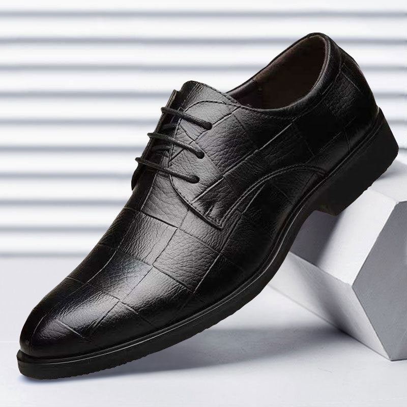Checkered suit men's business leather shoes formal men's shoes versatile checkered casual wedding shoes black