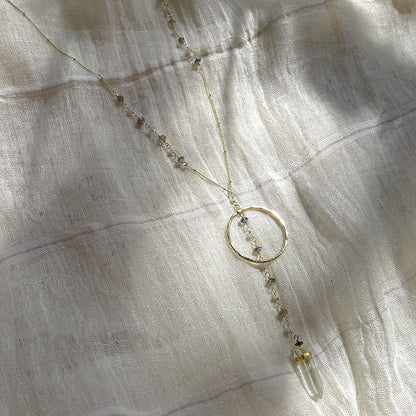 Clear Quartz Y Necklace Halo Crystal Pendant Gemstone Strand Layering