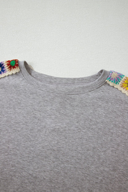Crochet Trim Dolman Sleeve T-Shirt