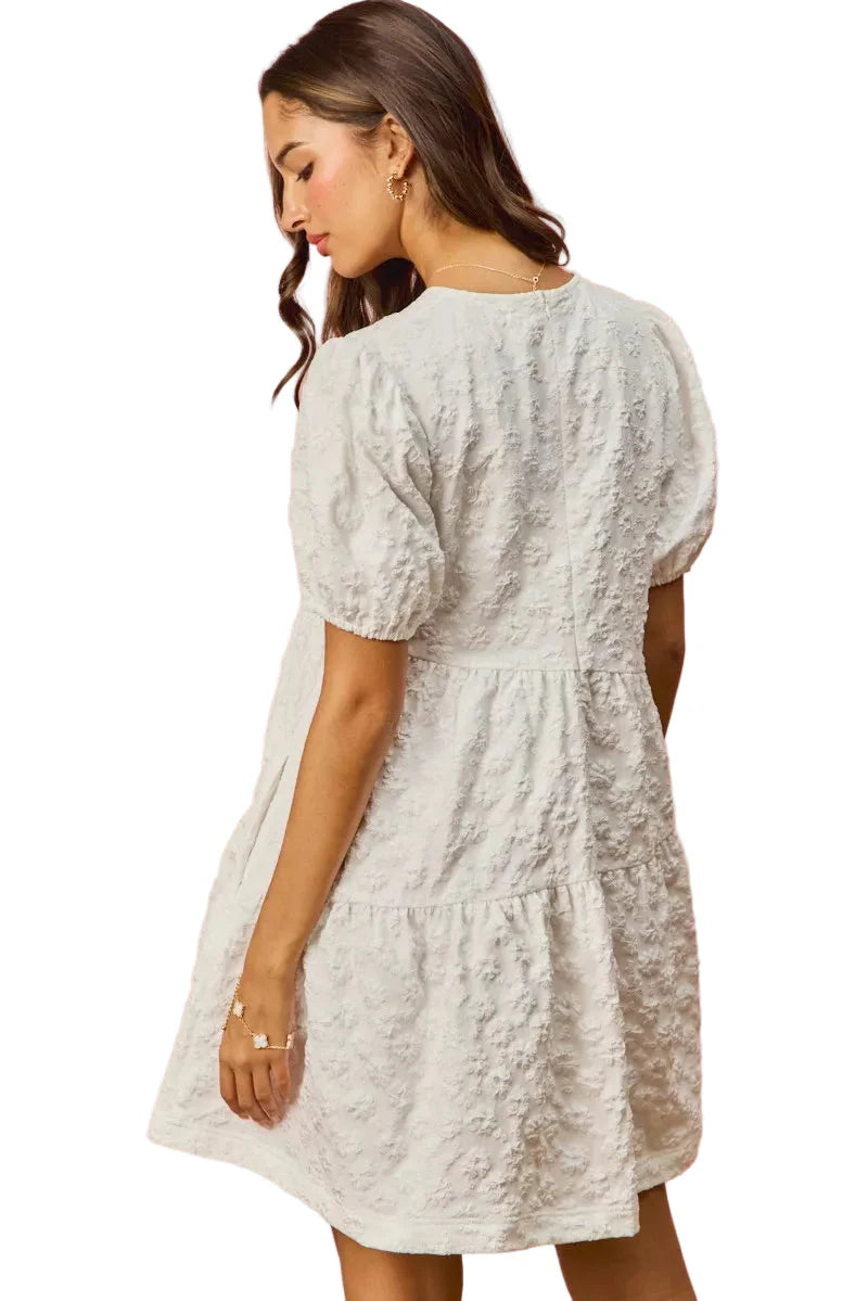 SO ME Floral Jacquard Diagnol Tiered Short Mini Dress