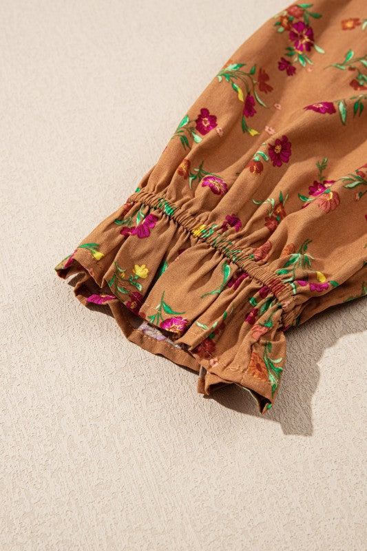 Plus Size Floral V-Neck Ruffle Sleeve Tiered Dress