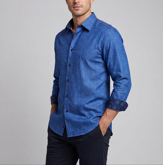 Charles ty Button-Up Shirt With Contrast Details // Blue // Contemporary Fit (Regular) - final sale