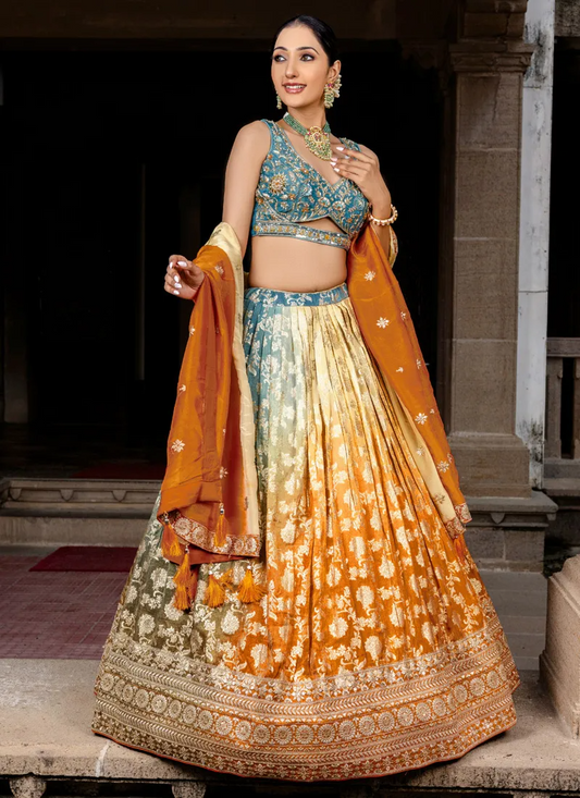 Silk Sequins Embroidered Lehenga Choli Multicolor