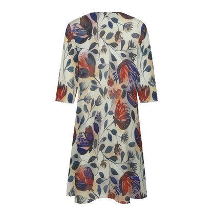 Floral Grace 7-Point Sleeve Midi Dress