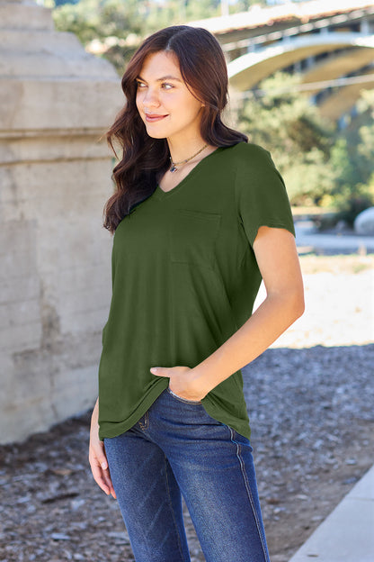 Basic Bae Full Size V-Neck Short Sleeve T-Shirt Matcha Green